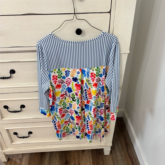 Blue Striped Women's Tunic with Floral back - Picture 2 of 2